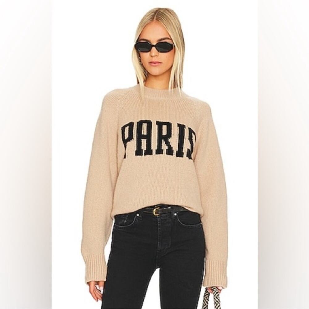 ANINE BING Kendrick Wool/Cashmere Blend University Paris Sweater in Light Camel - Picture 4 of 12